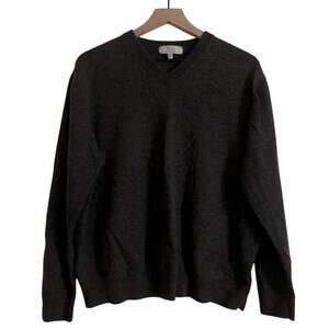 Turnbury Extra Fine Merino Wool Dark Gray V-Neck Pullover Sweater